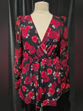 Torrid Black Wrap Top with Red Rose Print (Box B)